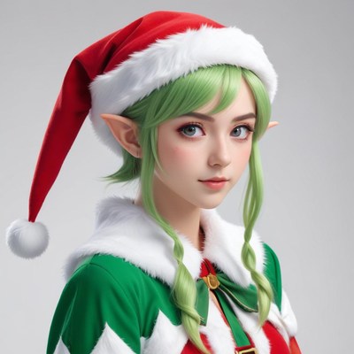 Holiday elf character in festive outfit