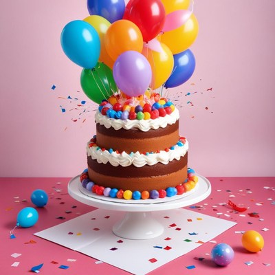 Colorful cake with balloons for celebration