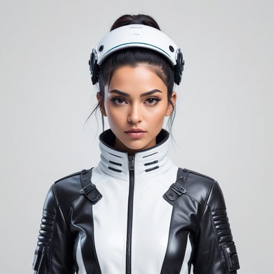 Futuristic woman in a sleek suit