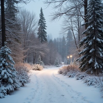 Winter path in a snowy forest