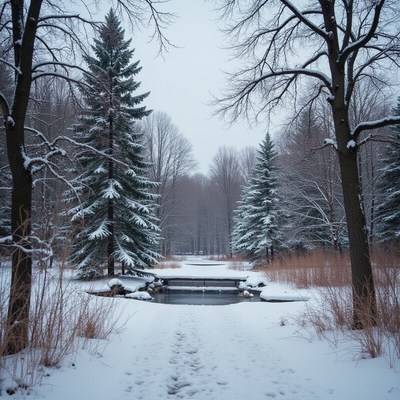 Winter pathway through snowy forest