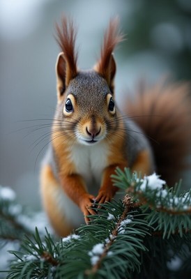 Squirrel in snowy forest setting