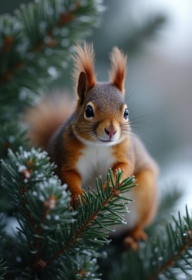 Squirrel resting on winter tree