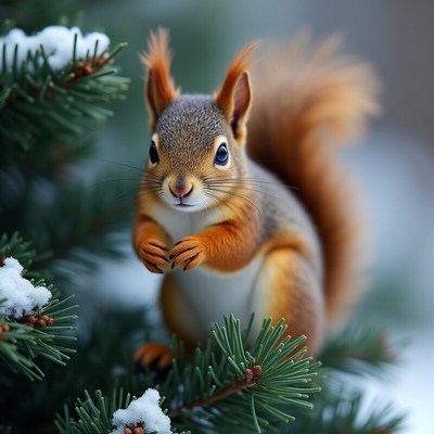 Squirrel in winter snow