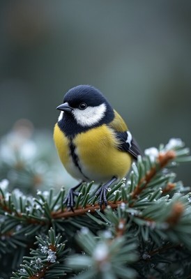 Colorful bird perched on pine