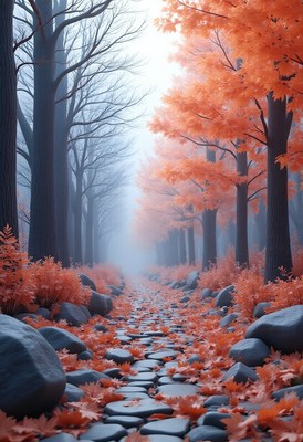 Autumn path in vibrant forest