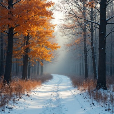Winter path in orange forest