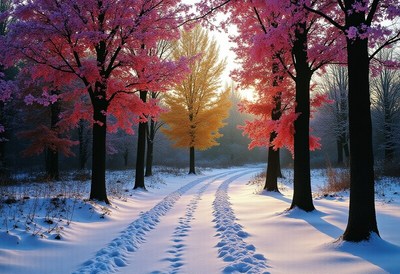 Colorful winter pathway in nature