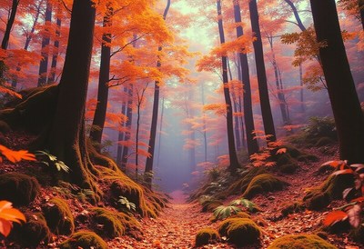 Autumn forest with vibrant leaves