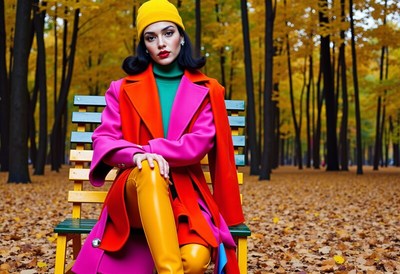 Fashionable woman in colorful autumn park