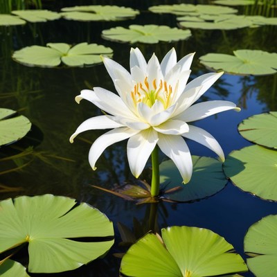 Water lily blooming in tranquil pond