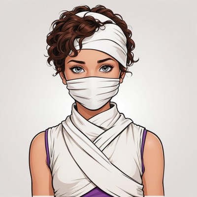 Young woman in white face covering