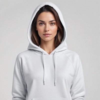 Young woman in white hoodie