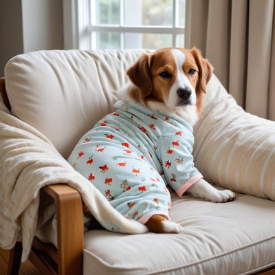 Comfortable dog lounging at home