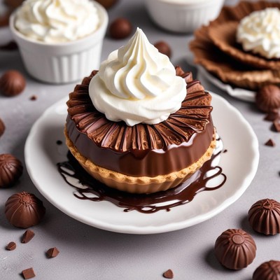 Delicious chocolate tart with cream
