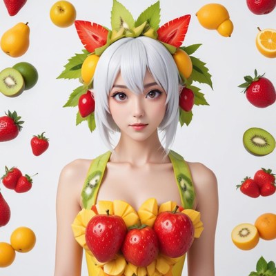 Fruit-themed fashion model in costume