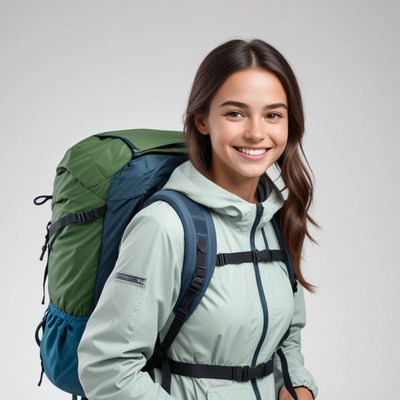 Smiling hiker with backpack ready for adventure