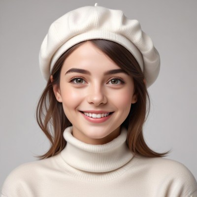 Young woman in white beret smiling