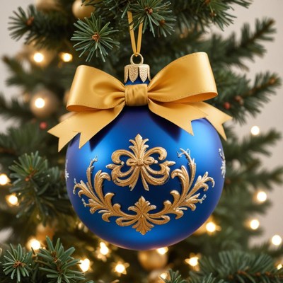 Decorative blue ornament on tree