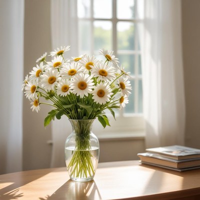 Daisies in a sunlit room