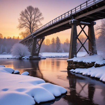 Winter sunset by the river