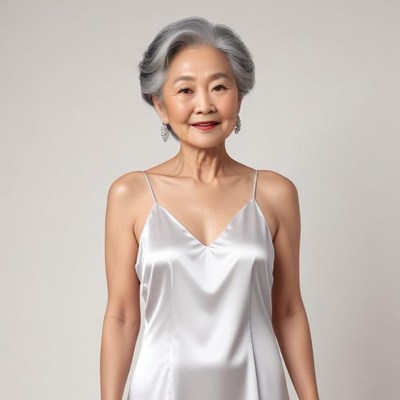 Elegant senior woman in satin dress