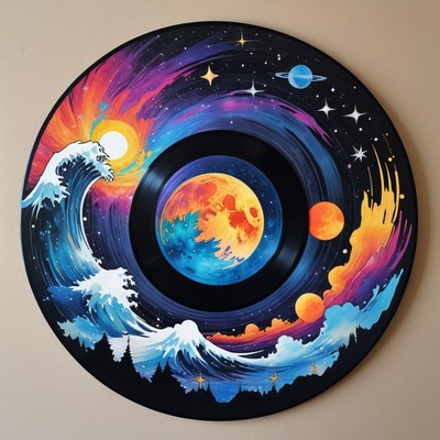 Colorful cosmic vinyl art piece