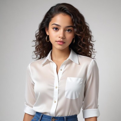 Young woman poses in casual outfit