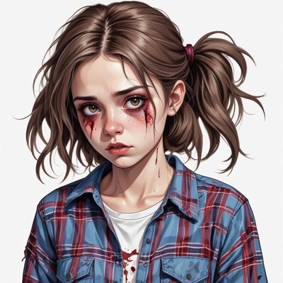 Young girl with painted face in plaid