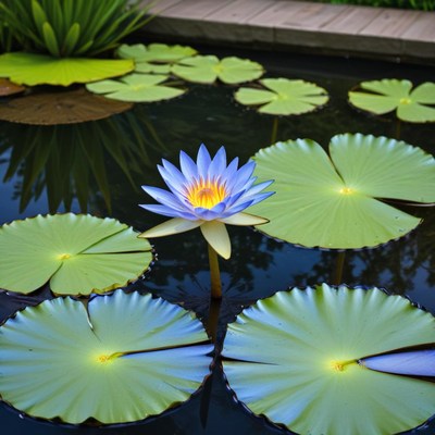 Water lily blooming in serene pond