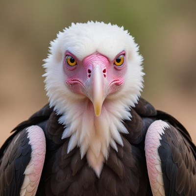 Vulture with striking features in close-up