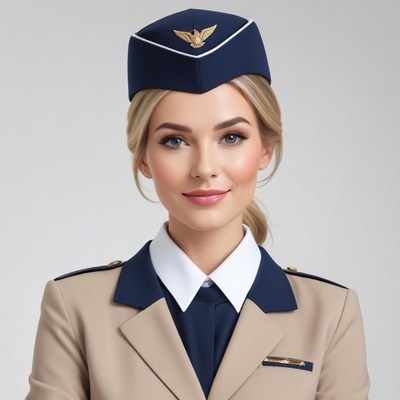 Flight attendant in uniform smiling