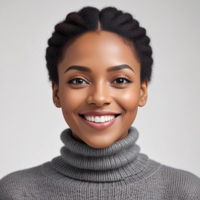 Smiling woman in gray sweater