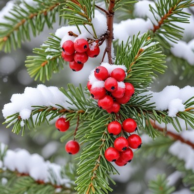 Red berries on snowy branches