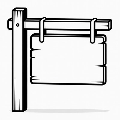 Wooden sign hanging by post