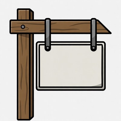 Wooden sign post with blank board