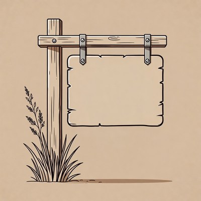 Blank wooden sign on pole