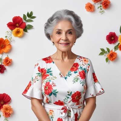 Elegant woman in floral setting