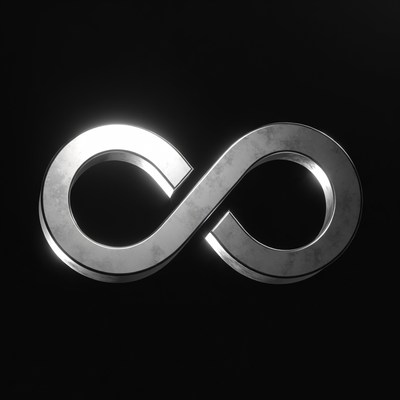 Silver infinity symbol on black background