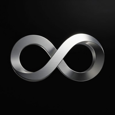 Metallic infinity symbol on dark background
