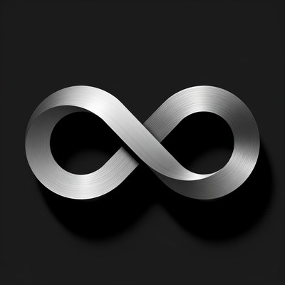 Metallic infinity symbol on black background
