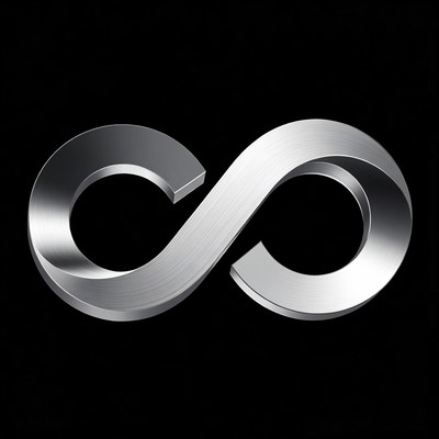 Silver infinity symbol on black background