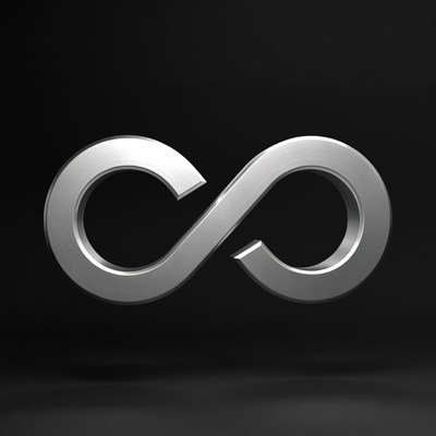 Metallic infinity symbol on black background