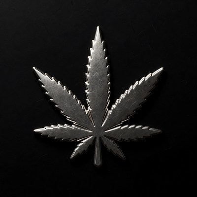Silver cannabis leaf on black