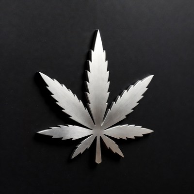 Metal cannabis leaf design on black