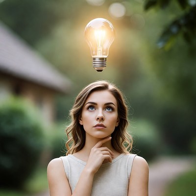 Creative thinking under a light bulb