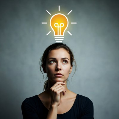 Woman pondering a bright idea