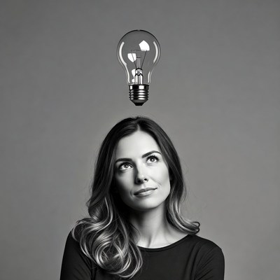 Woman thinking with light bulb above