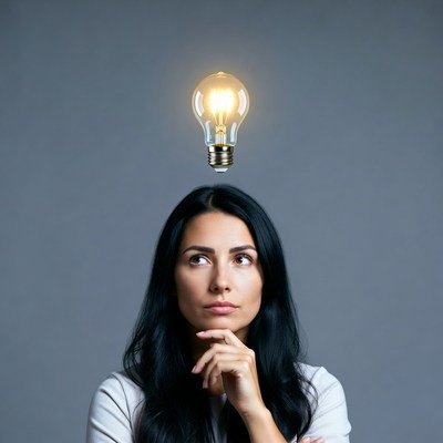 Woman contemplating a bright idea