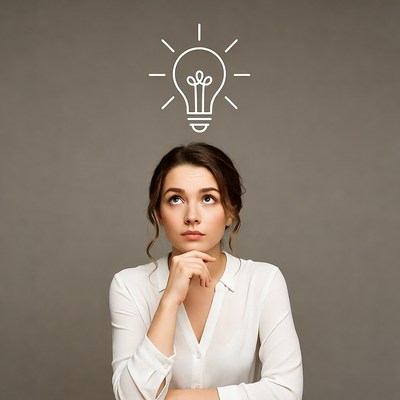 Woman pondering creative ideas indoors